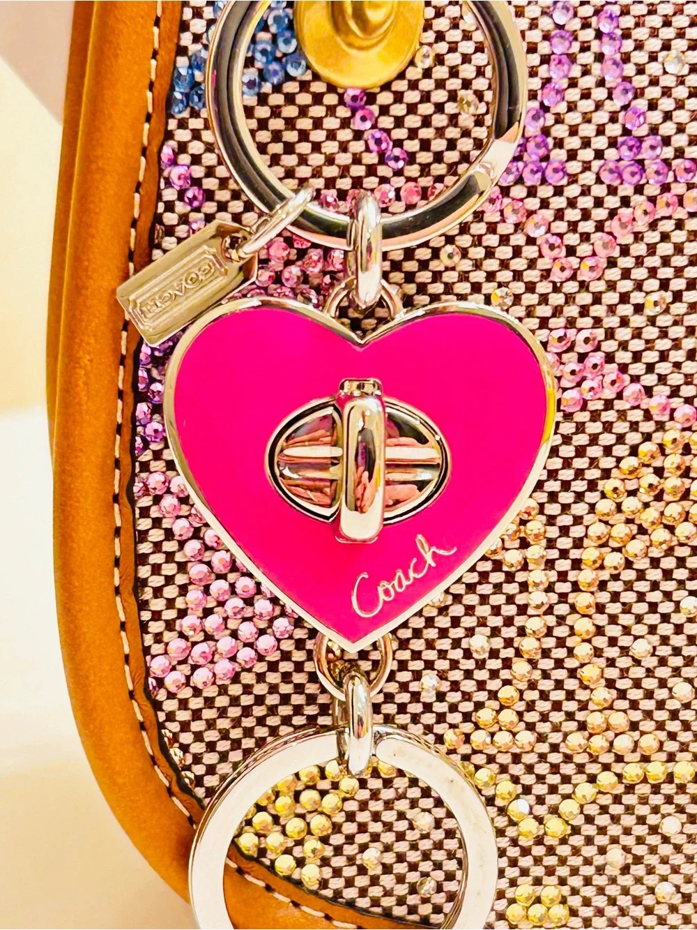 Coach Pink Heart Valet Keychain/ Bag Charm